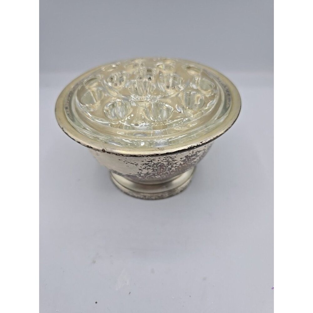 Silver Plated Clear Glass 16 Hole Flower Arranging Footed Bowl Sax Fifth Avenue